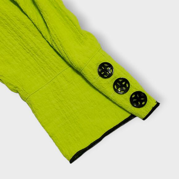 Ali Miles 2X Neon Green Crinkled Button Decor Asymmetric Tunic Top Lagen Artsy - Picture 5 of 12